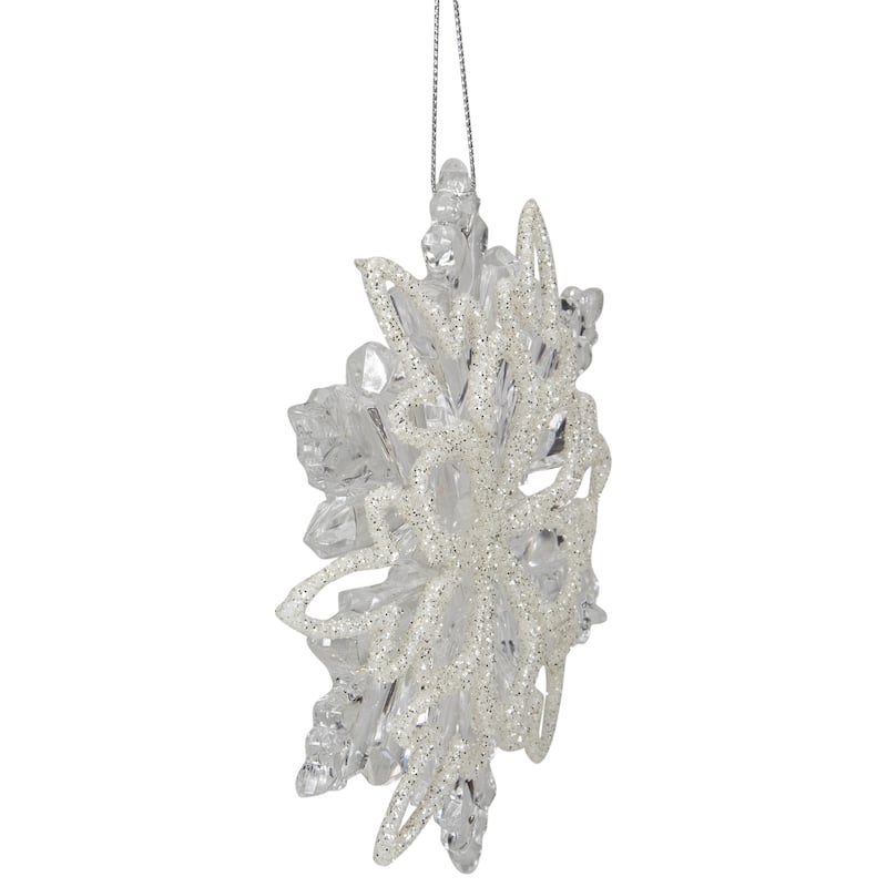 Snowflake with Glitter Design Christmas Ornament - 5.5" - Clear