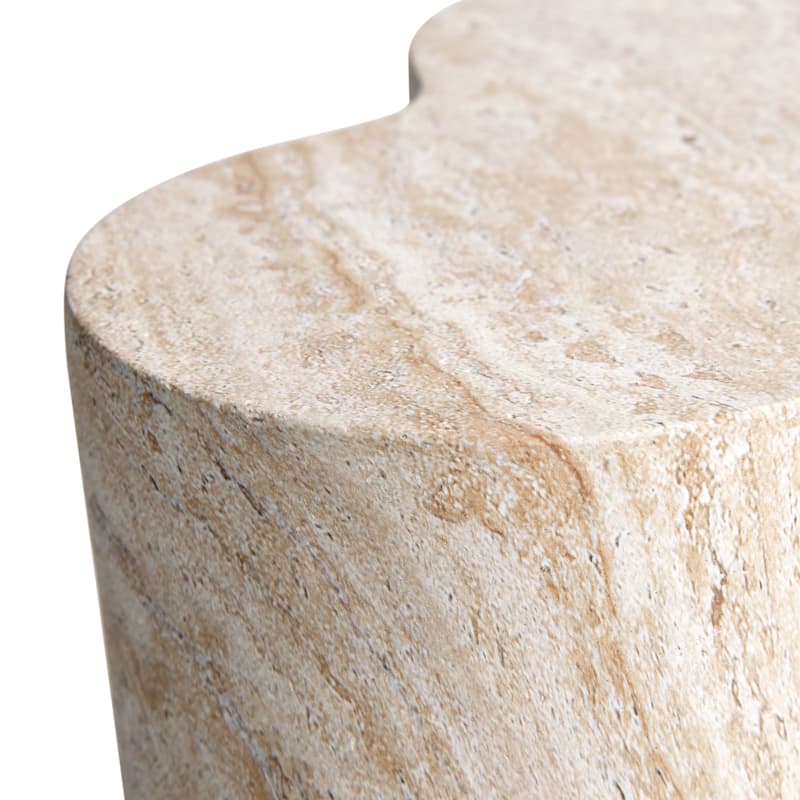 Clover Travertine Stone Finish Italian Design MgO Side Accent Table - 14.4"x13.8"x17.8"