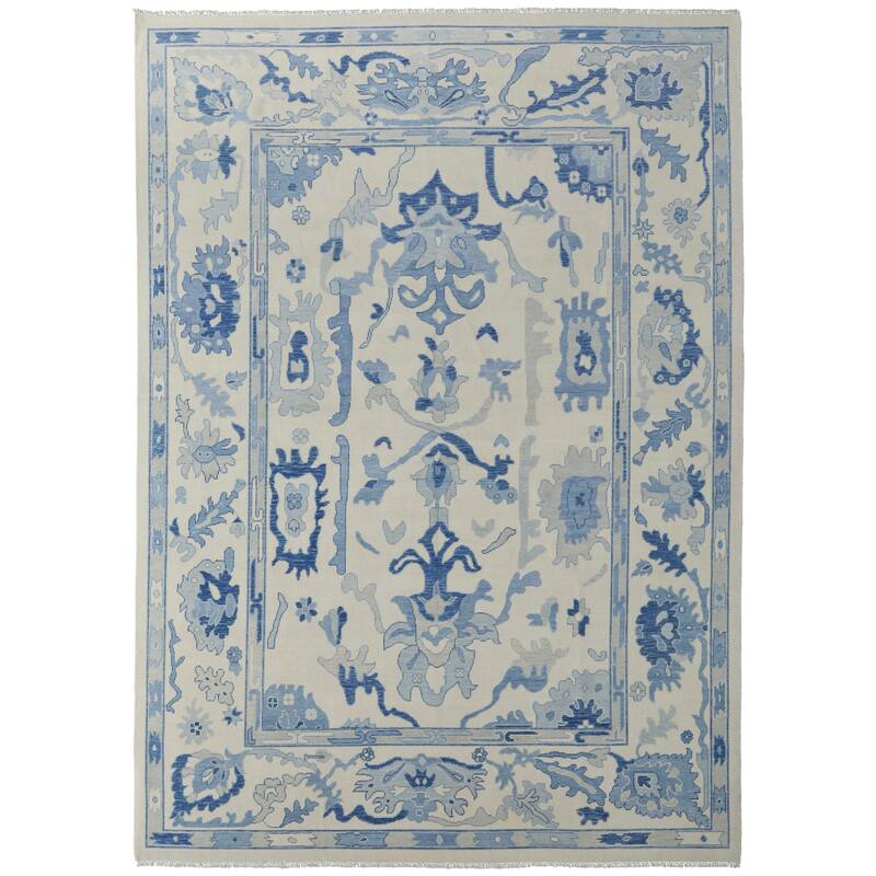 Grand Bazaar Larson Hand Knotted Floral & Botanical Transitional Area Rug - 12' x 15' - Ivory/Blue