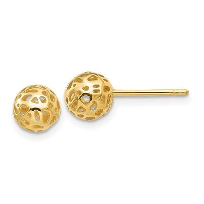 Diamond2Deal 14K Yellow Gold Fancy Ball Post Stud Earrings (L-6.5mm, W-6.5mm)