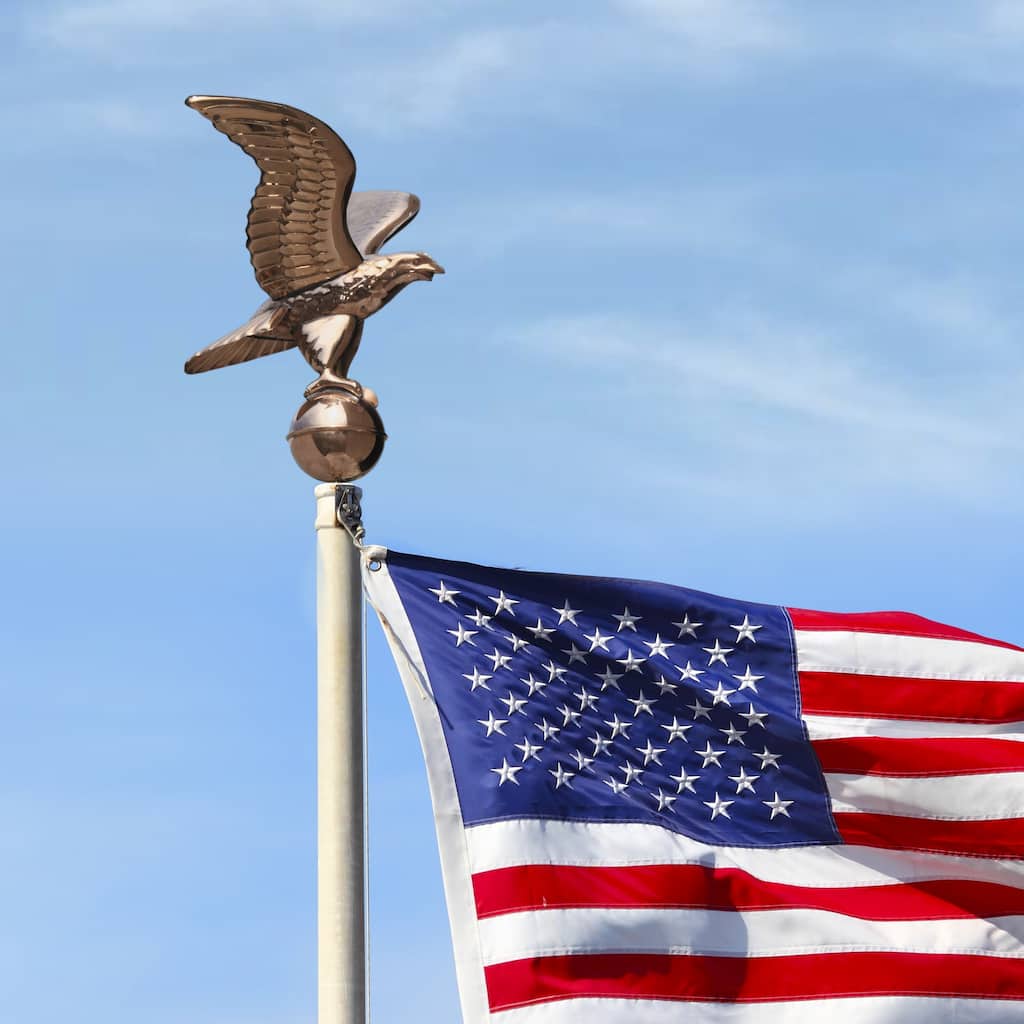 Pure Copper Eagle with Ball Flagpole Topper, 11" Wingspan