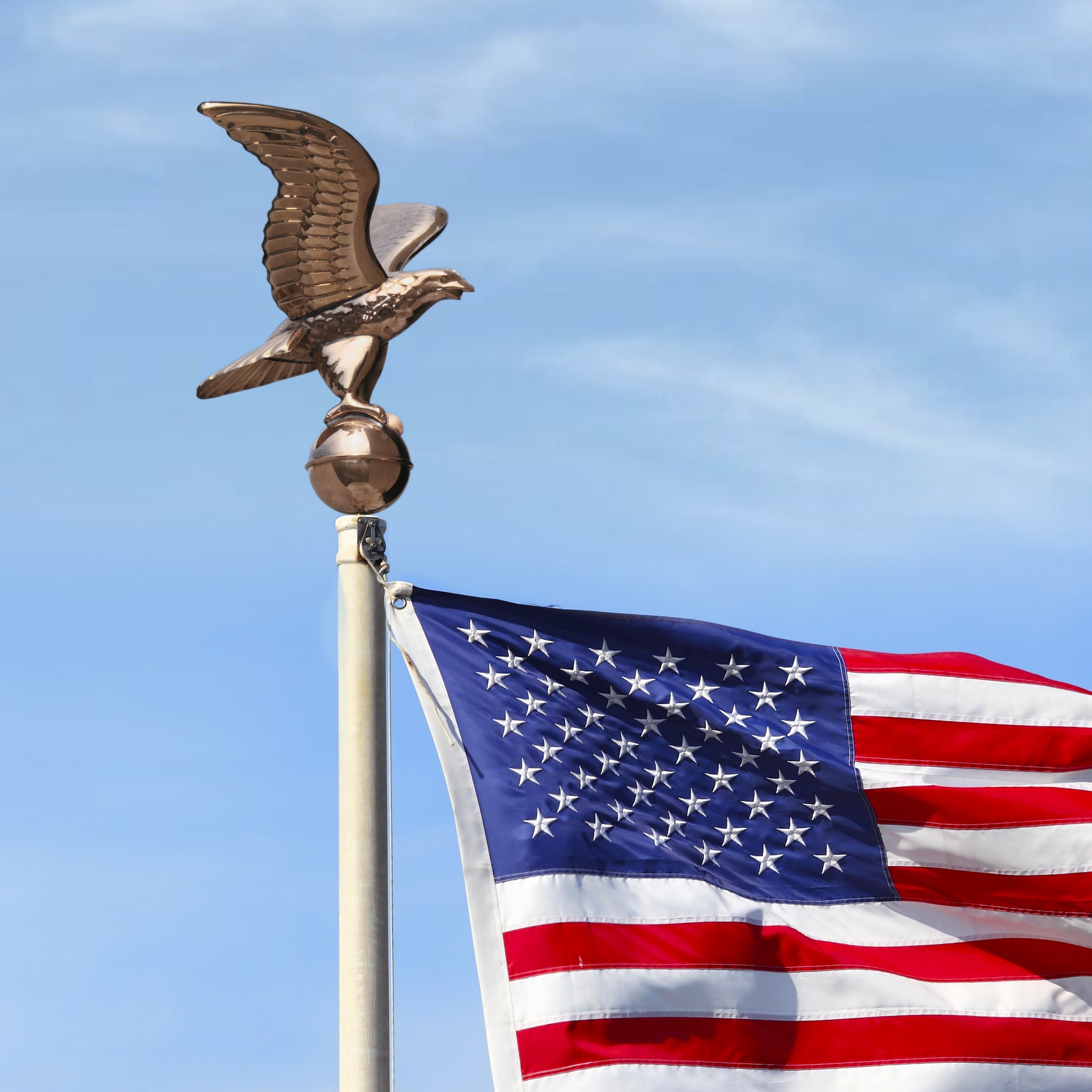 Pure Copper Eagle with Ball Flagpole Topper, 11" Wingspan