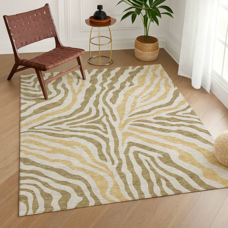 Machine Washable Indoor/ Outdoor Modern Prints Chantille Rug