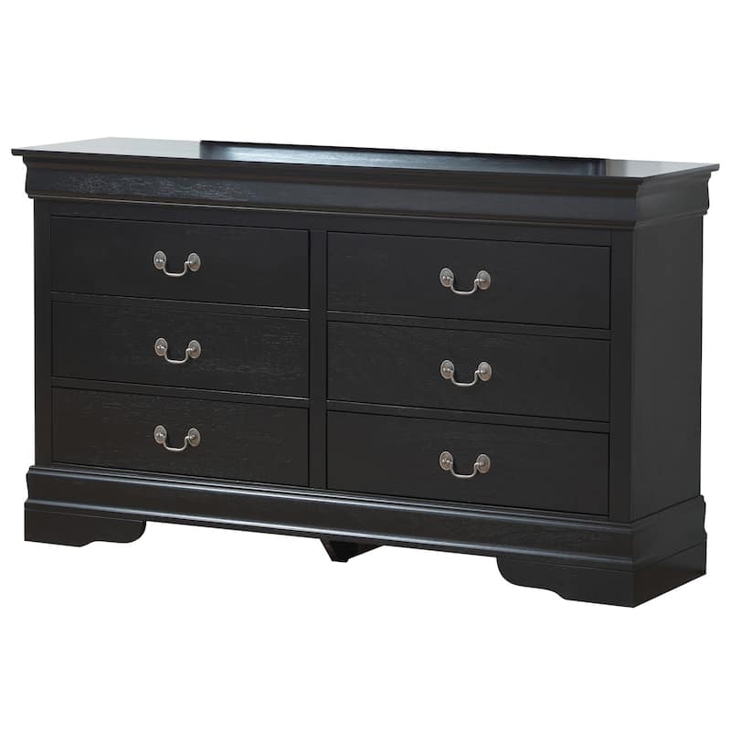 6-Drawer Wooden Bedroom Dresser - 57" - Black