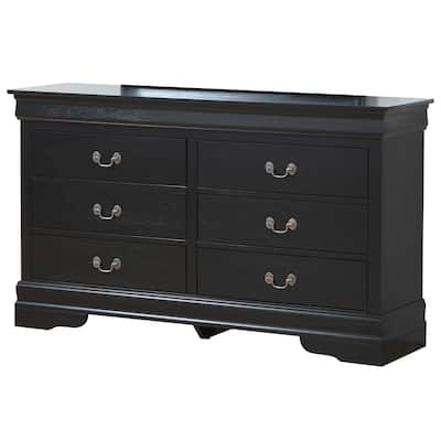 6-Drawer Wooden Bedroom Dresser - 57" - Black