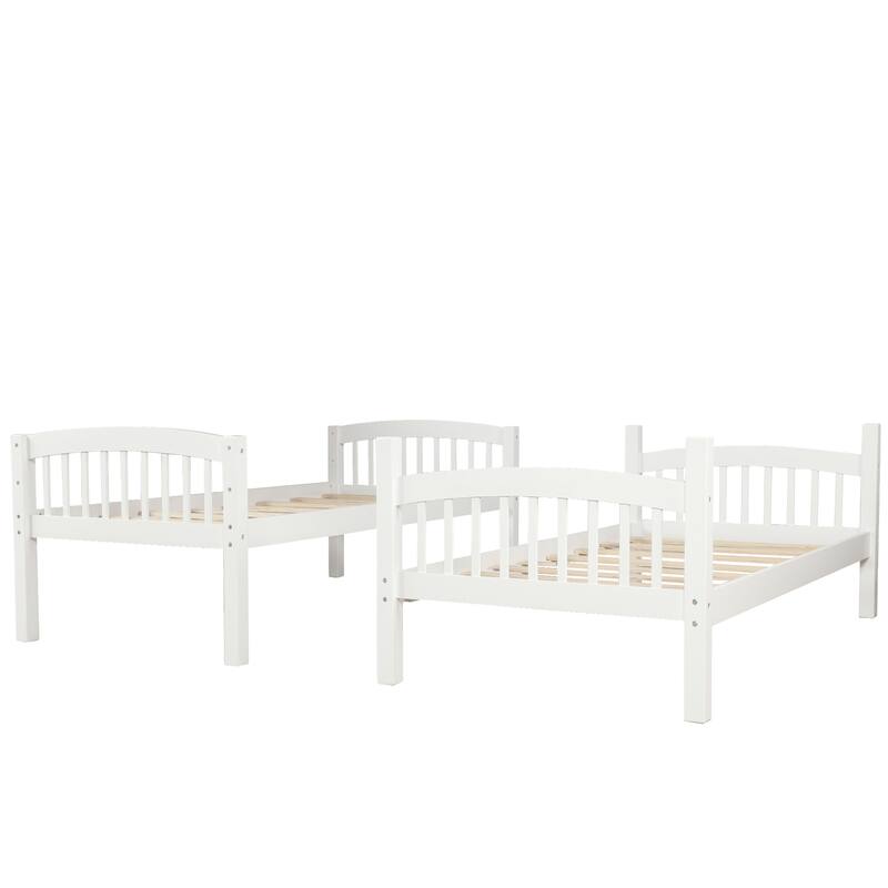 Modern White Twin Over Twin Bunk Bed with Ladder and Full-Length Guardrail, Solid Pinewood, No Box Spring Needed