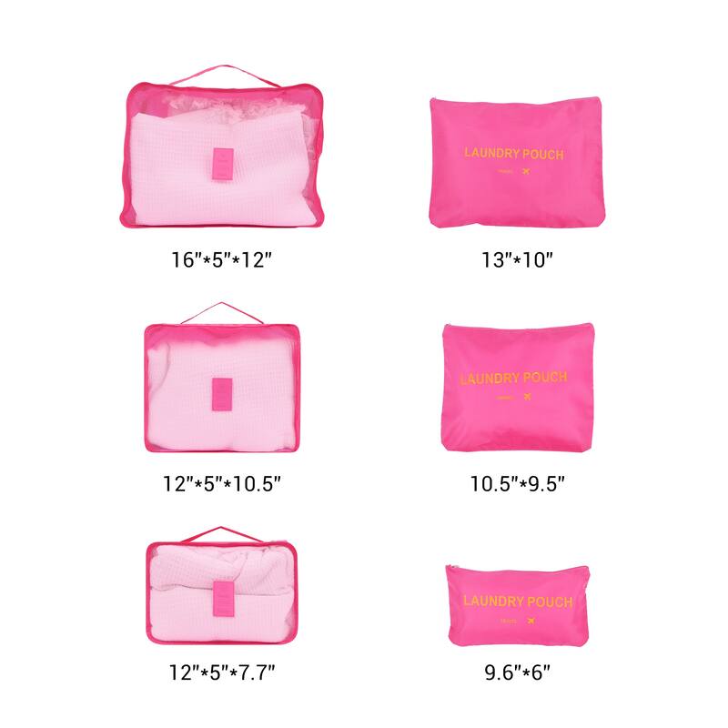 6 Set Travel Bag for Storage, Lightweight Vacation Travel Essentials, Travel Accessories for Travel Toiletry Bag Set 6 Set - Rose Red
