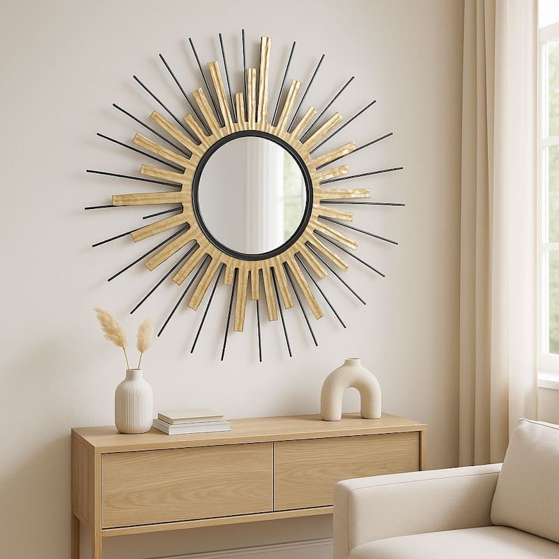 Gold Sunburst Round Mirror Wall Art Oversized Accent Decor 32"