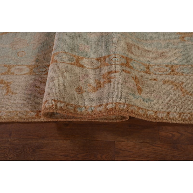Vegetable Dye Oushak Turkish Runner Rug Handmade Wool Carpet - 4'0" x 12'2"
