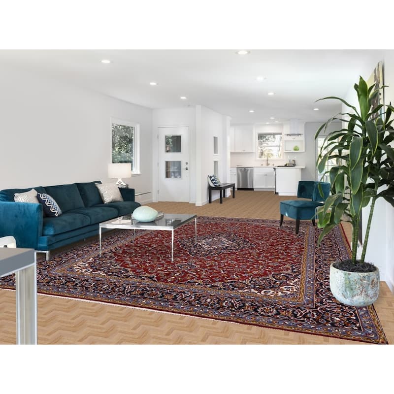 Traditional Red Kashan Turkish Rug Living Room Machine-Made Carpet - 9'7" x 12'7"