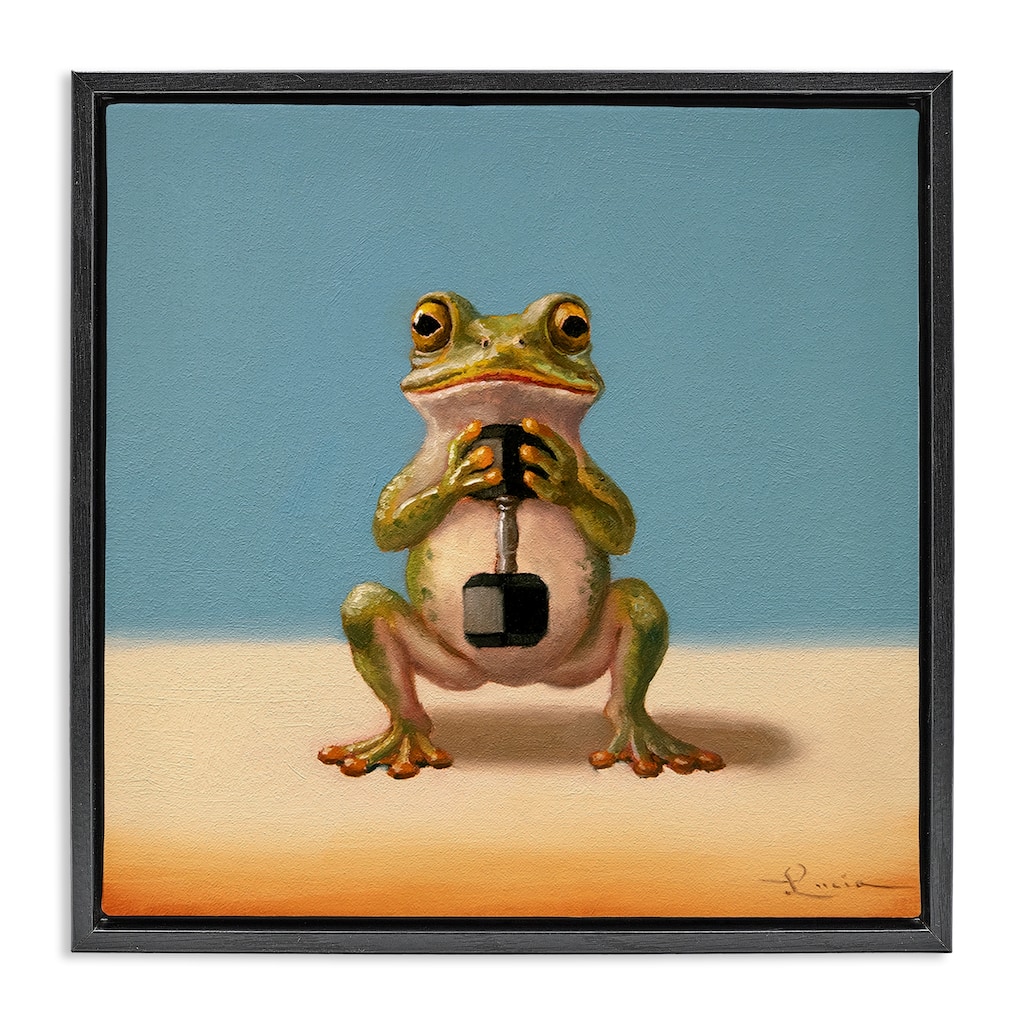Stupell Frog Lifting Weights Framed Floater Canvas Wall Art Design By Lucia Heffernan