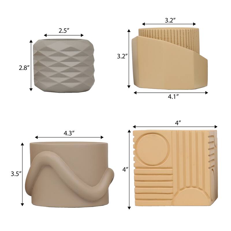 JONATHAN Y Romy Modern Minimalist Handmade Concrete Geometric Planter Set with Drainage Holes (Set of 4)