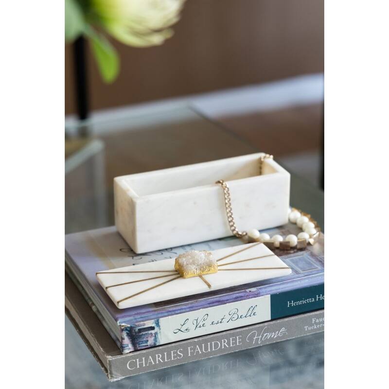 Rectangular Marble Storage Box with Lid - 7.5" - White