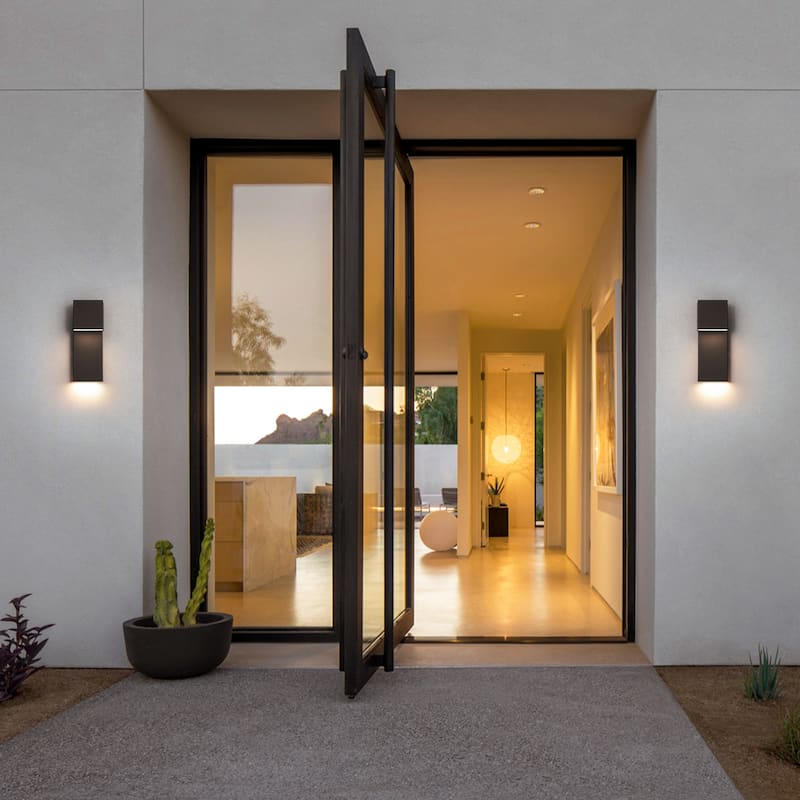2-Light Modern Black Rectangle Metal Integrated LED Outdoor Wall lights for Front Porch - 5.5 in. W x 15 in. H x 3.3 in. D