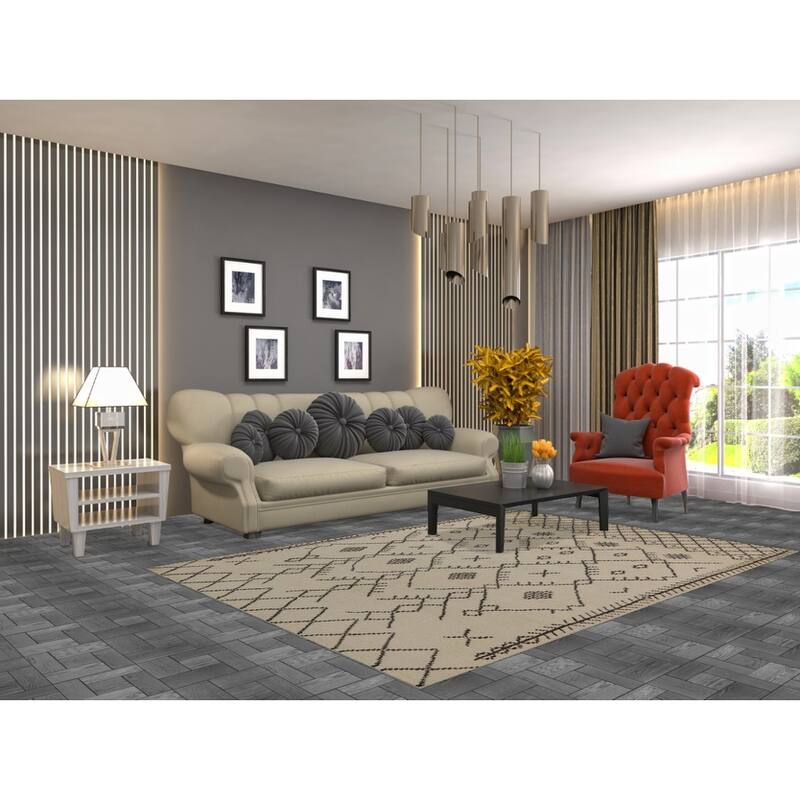 Trellis Moroccan Indian Area Rug Hand-Knotted Wool Carpet - 5'5" x 7'9"