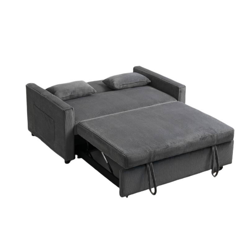 69" Corduroy Sleeper Sofa with Adjustable Backrest & Storage Pocket