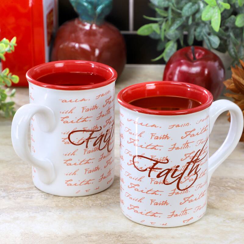 Gibson Home Inspirational Words Faith 4 Piece 16 Ounce Stoneware Mug Set in Red