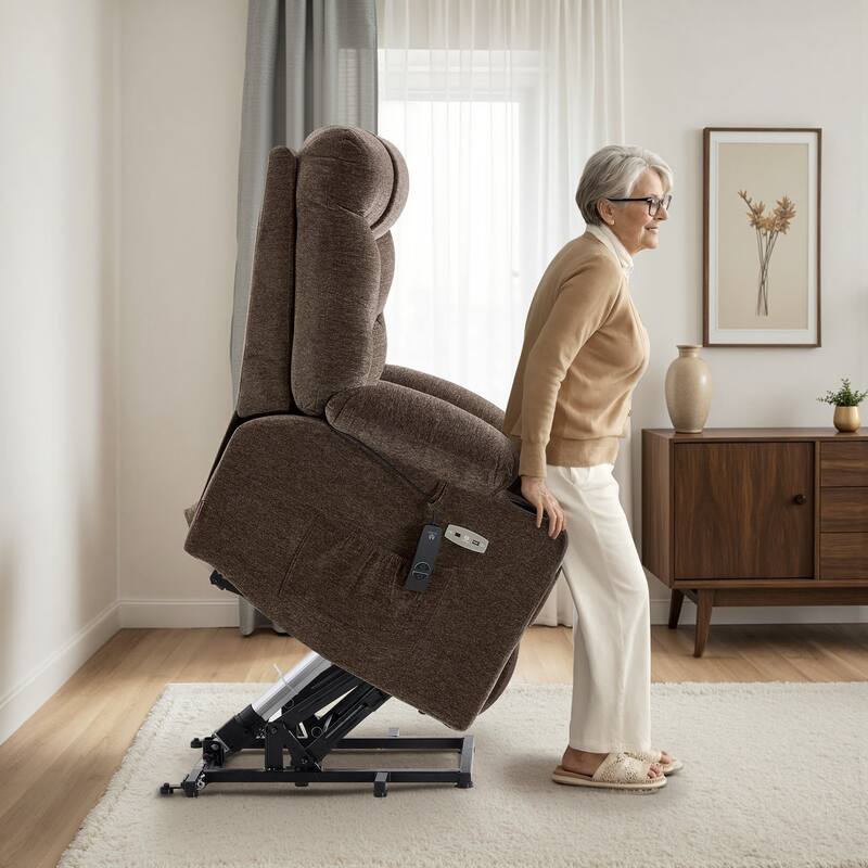 MCombo Wide Power Lift Recliner Chair with Extended Footrest for Big Elderly People, Fabric R7289