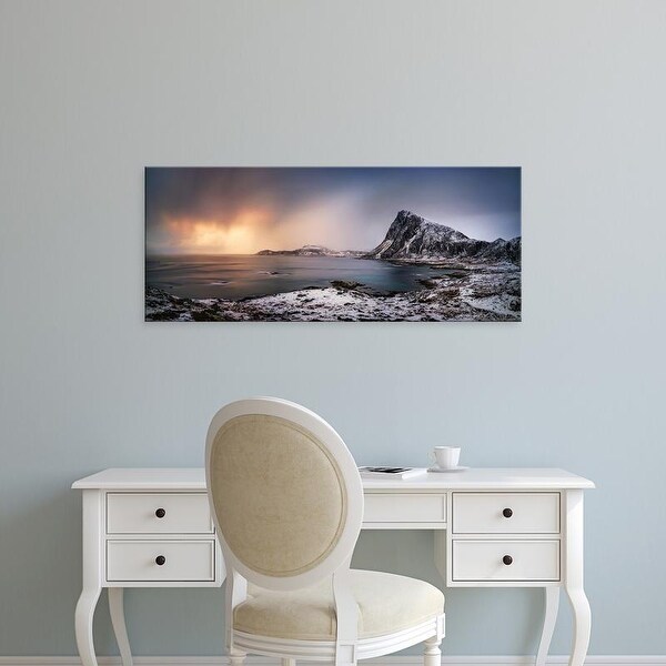Easy Art Prints Panoramic Images's 'Scenic view of coastline, Flaget Bay, Lofoten, Nordland County, Norway' Canvas Art