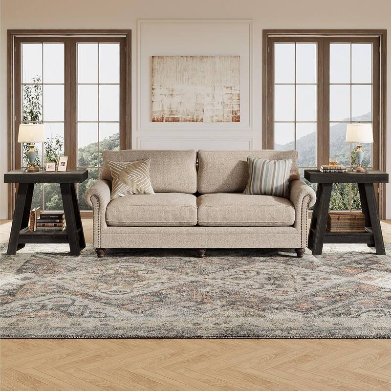 2-Tier End Table, Farmhouse Small Sofa Side Table