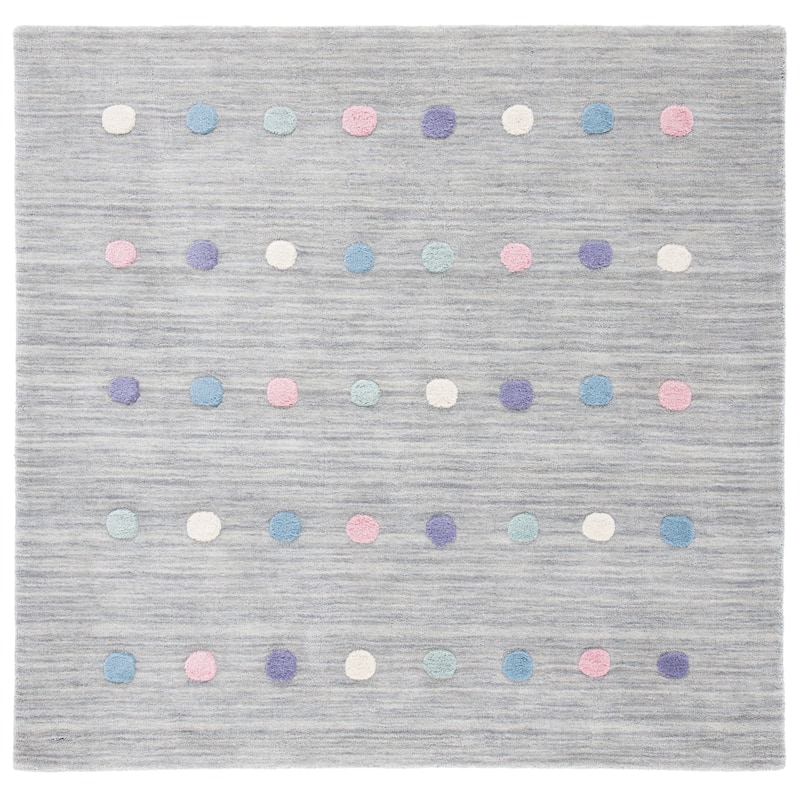 SAFAVIEH Kids Jayshree Polka Dot Wool Rug - 5' x 5' Square - Silver