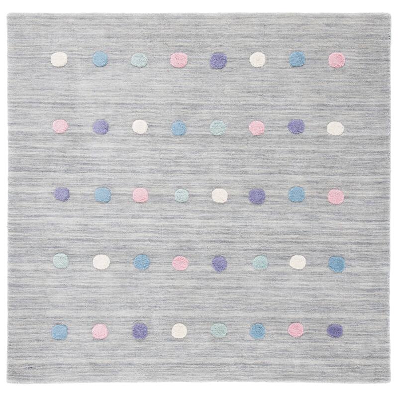 SAFAVIEH Kids Karan Polka Dot Wool Rug - 5' Square - Silver