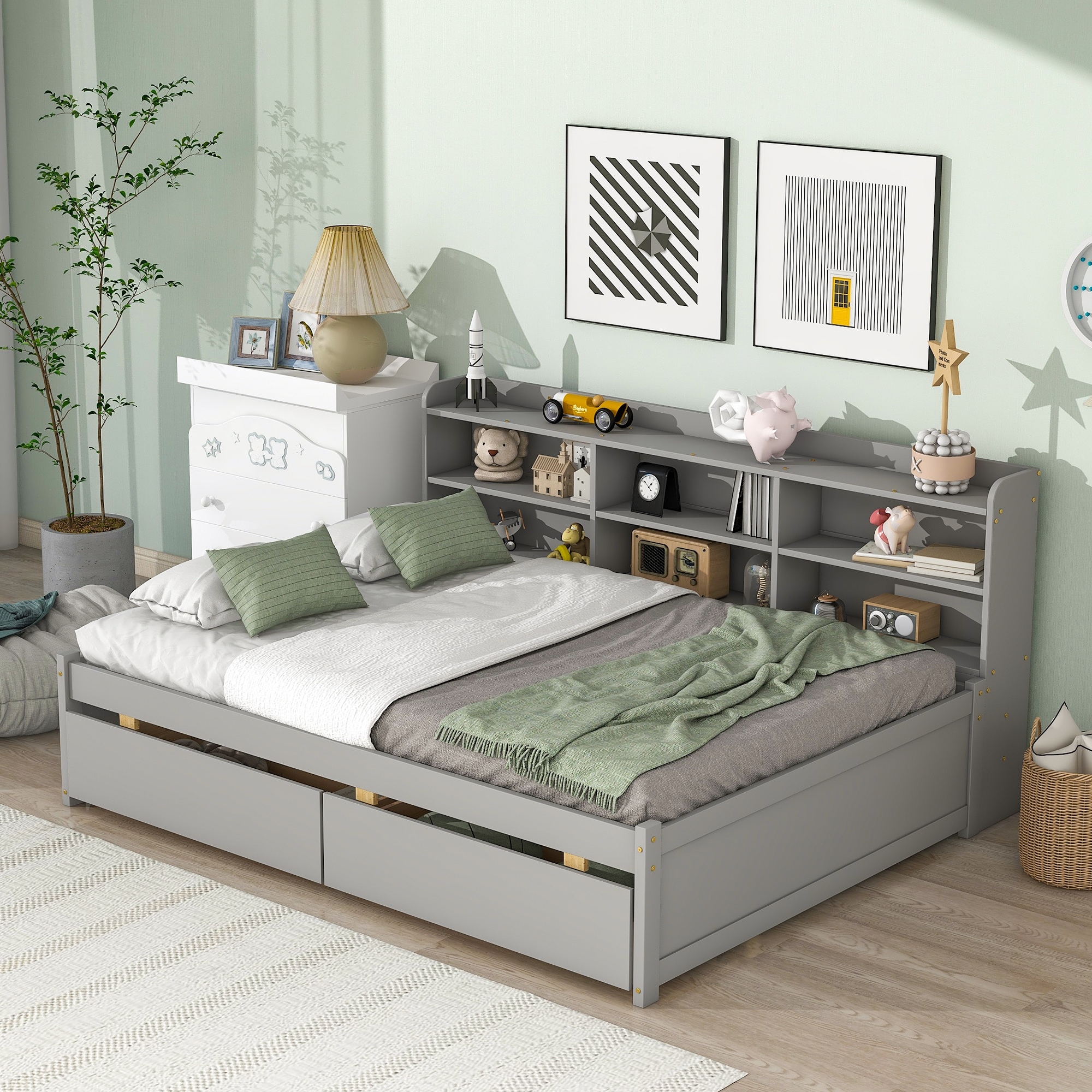 Full size bed with drawers on one side sale