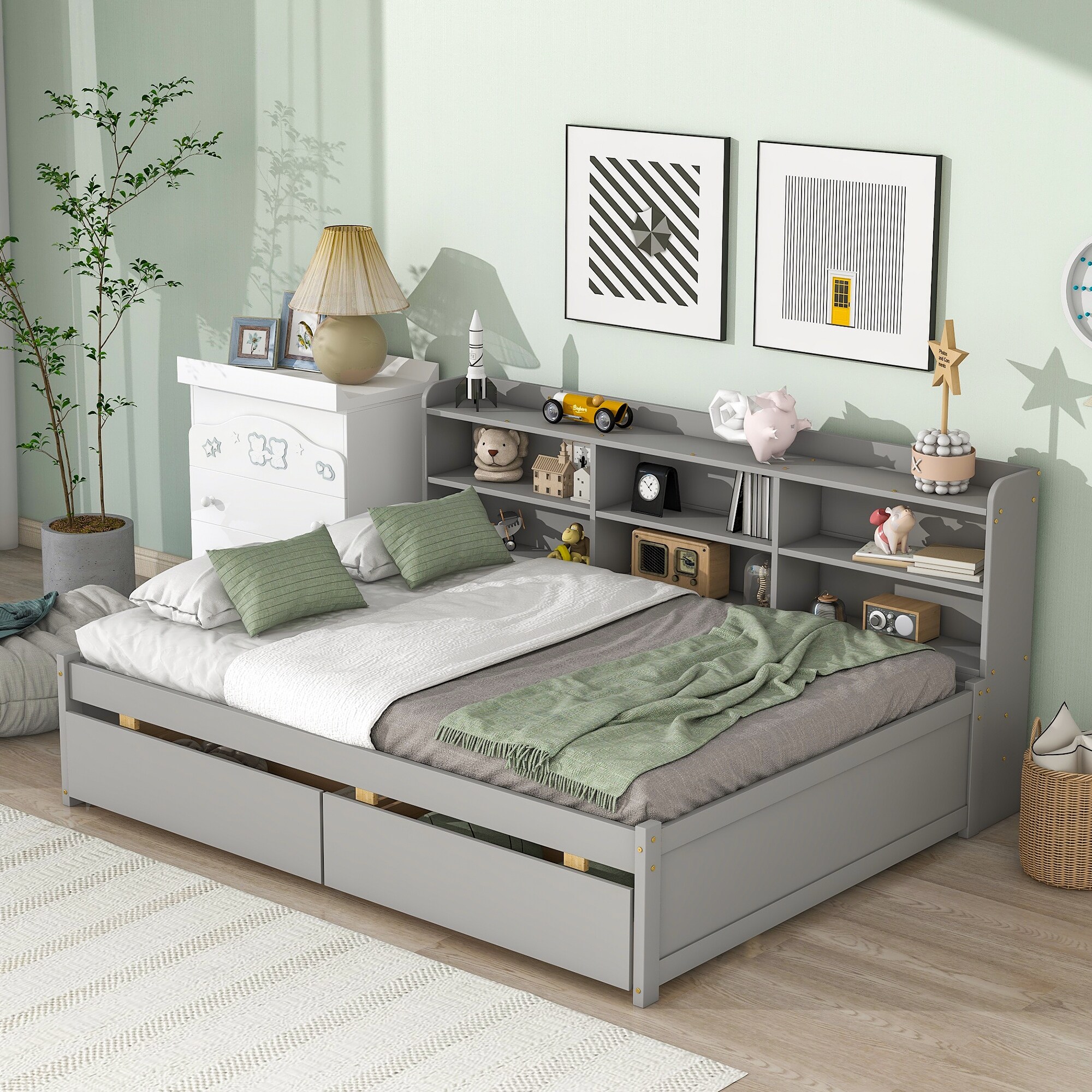 Full bed with deals storage and bookcase