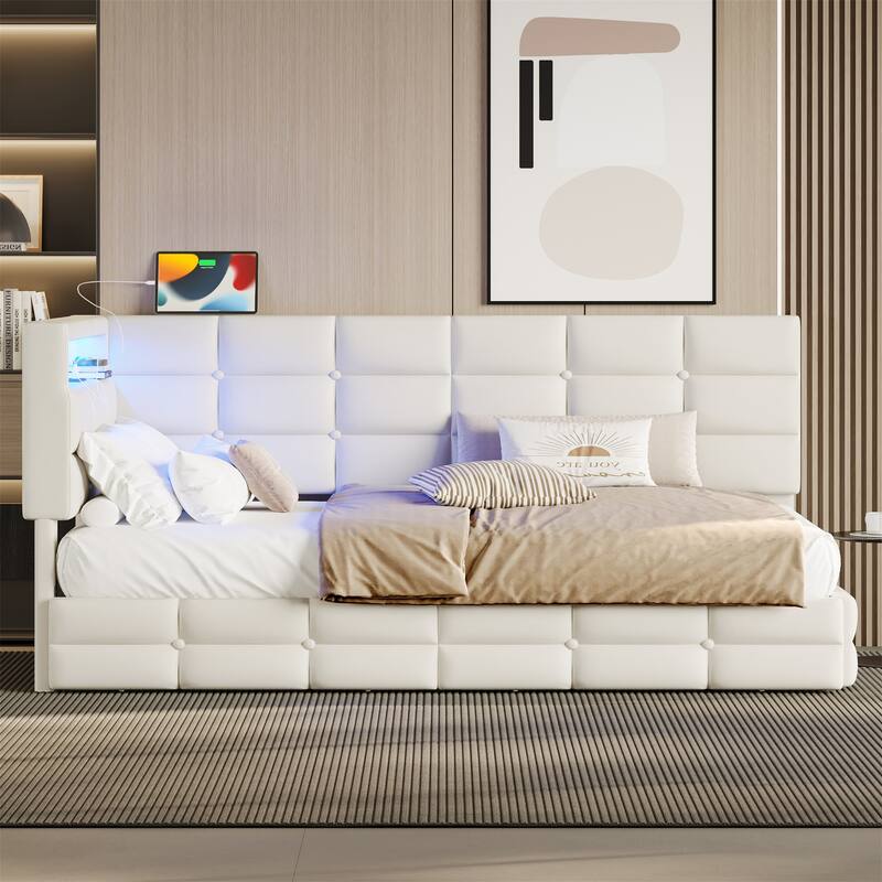 Twin Size Daybed with Storage 2 Drawers and Charging Station