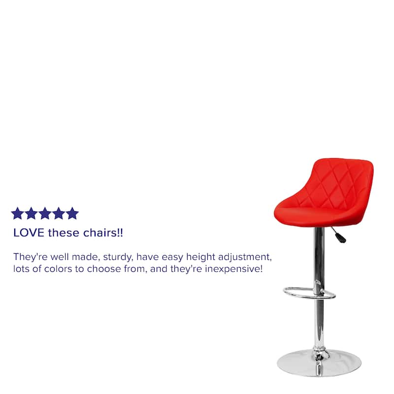 Diamond Pattern Vinyl Bucket Seat Adjustable Barstool - 18.5"W x 19"D x 33.25" - 41.75"H