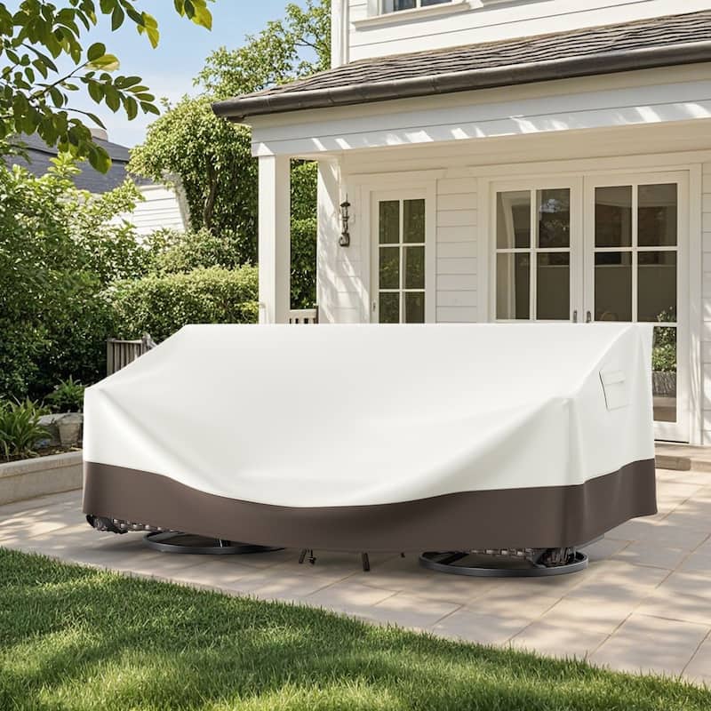 Meyreso 82.7 in. L x 34.3 in. W x 28 in. H (Back)/19.3 in. H (Front) Outdoor Patio Furniture Cover - 83x34x19/28in - Beige/Brown