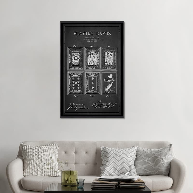 iCanvas "Hammatt Billings Playing Cards Patent Sketch (Charcoal)" by Aged Pixel Framed