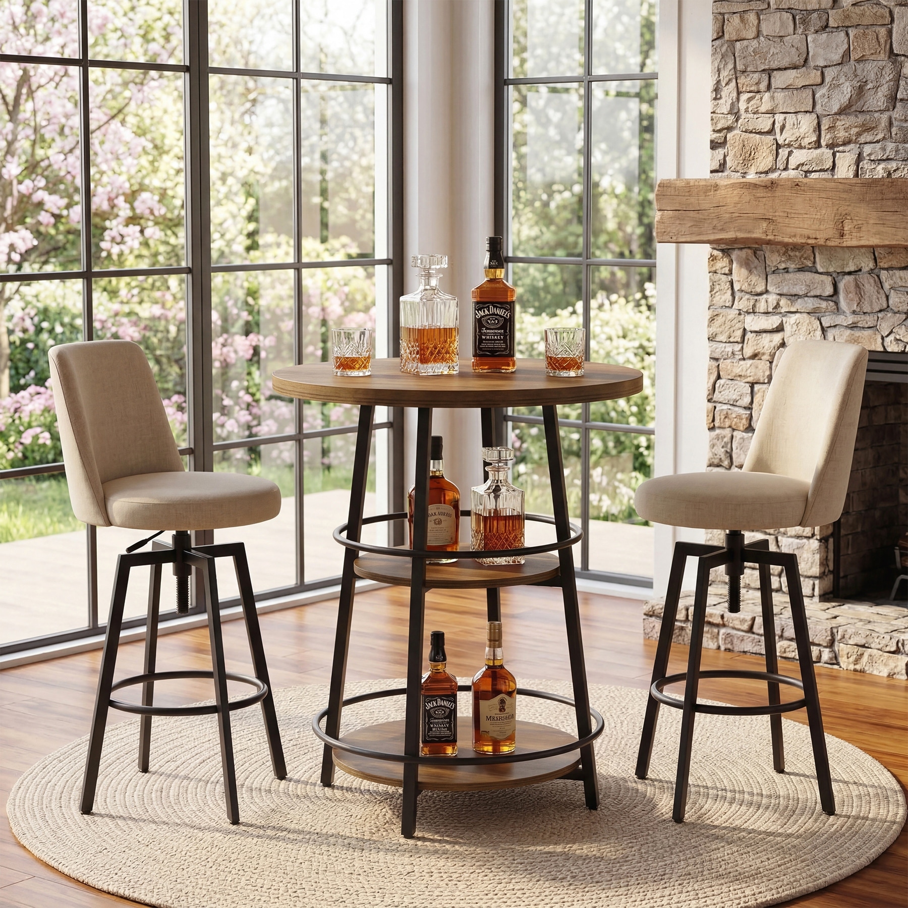 31.5'' Round Bar Table with Storage Shelf, 2-Tier Pub Table for Kitchen, Dining Area, Living Room