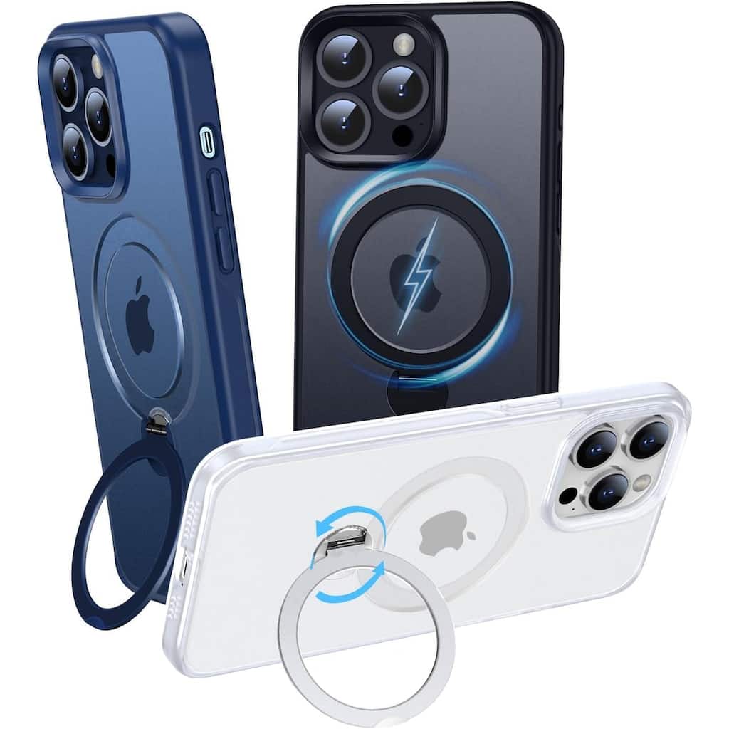 iPhone 14 Pro Max 360° Adjustable Stand with Camera Protection Compatible with MagSafe, Translucent Cover with Shockproof