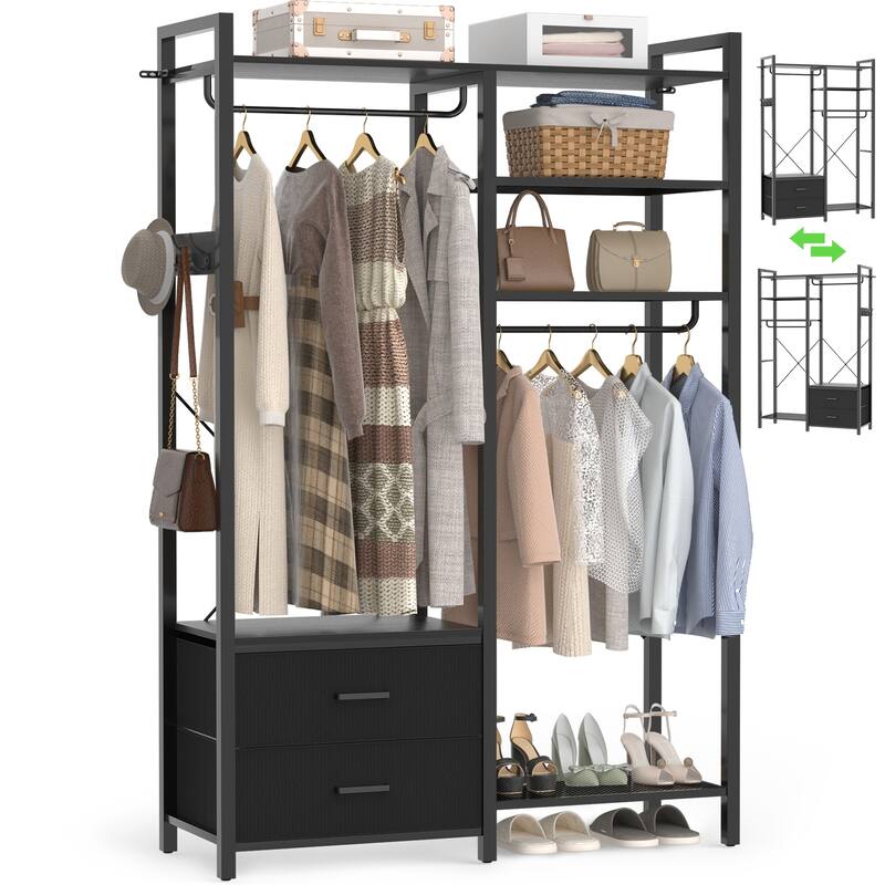 Garment Rack Heavy Duty Clothes Rack Free Standing Closet Organizer with Shelves and 2 hanging Rods