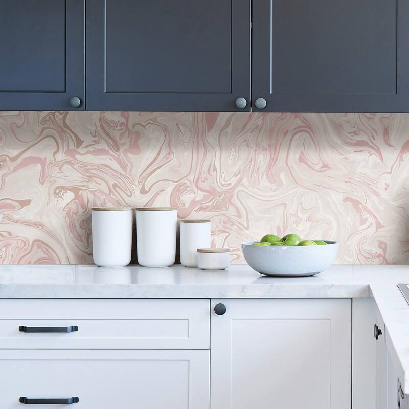 InHome Blush Marble Swirl Peel & Stick Wallpaper