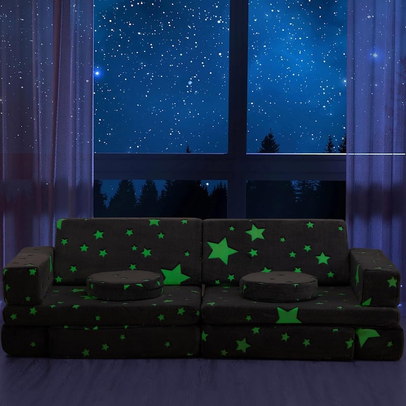12 Pcs Modular Kids Couch, Baby Convertible Sofa Star Glow in The Dark ...