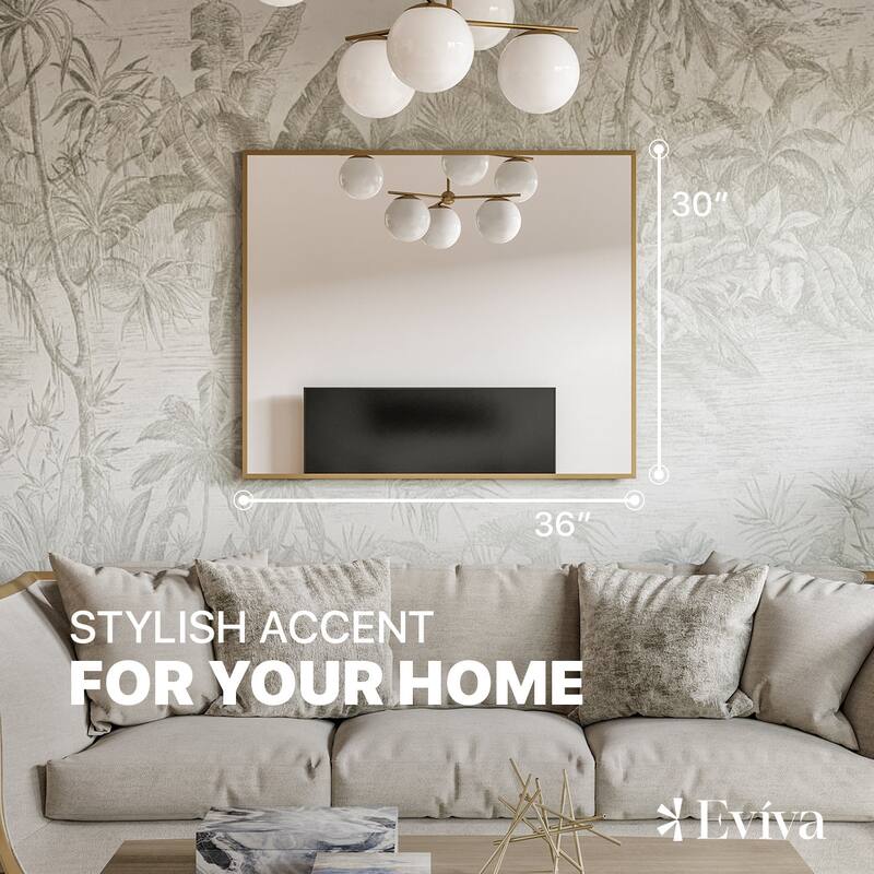 Eviva Gold 36" x 30" Rectangular Gold Metal Framed Mirror