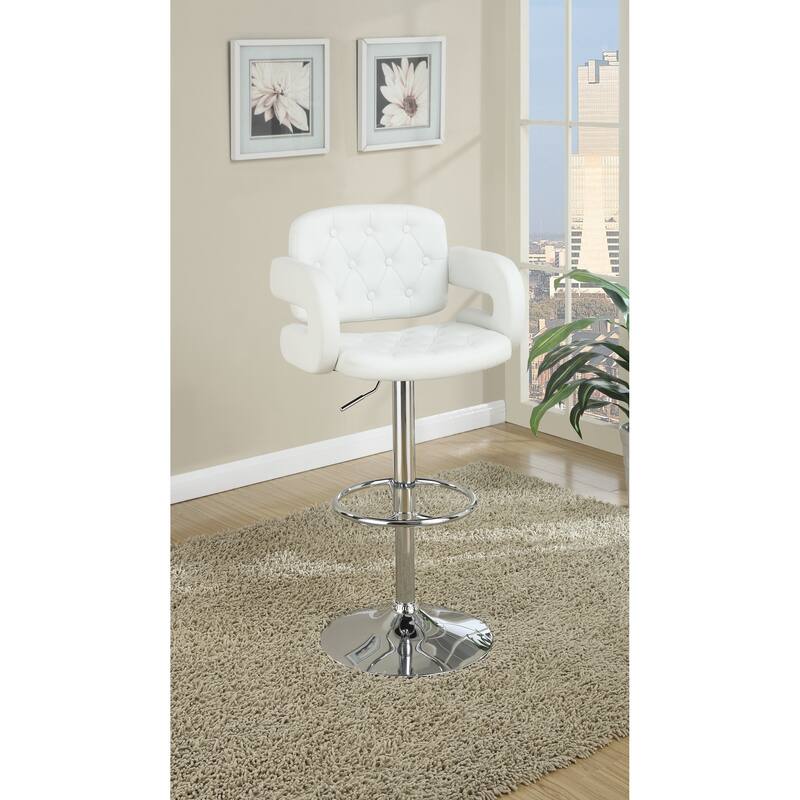 Faux Leather Swivel Barstool, Tufted Back Upholstered Dining Chair, Adjustable Height Counter High Chair, Reception Chair - White