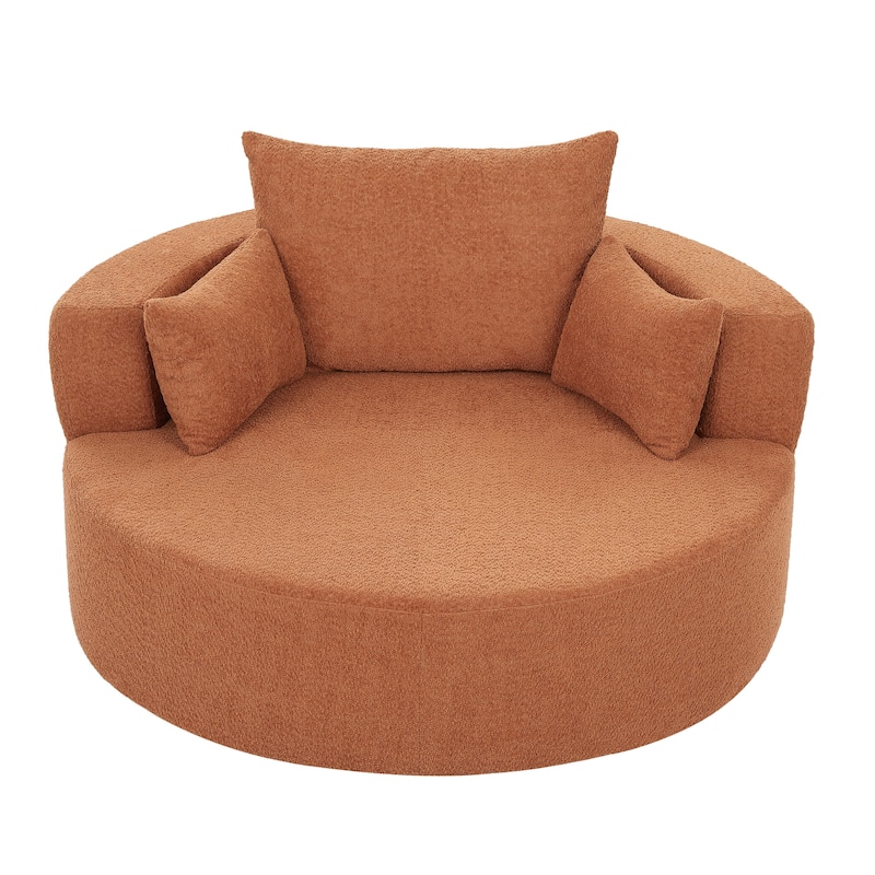 56"W Oversized Swivel Round Lounge Chair, Modern Chenille Accent Chair with 3 Pillow, Upholstered Single Sofa Chair