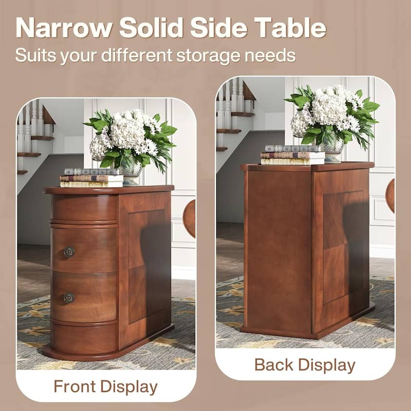 Wood End Table, Slim Sofa Side Table with Storage