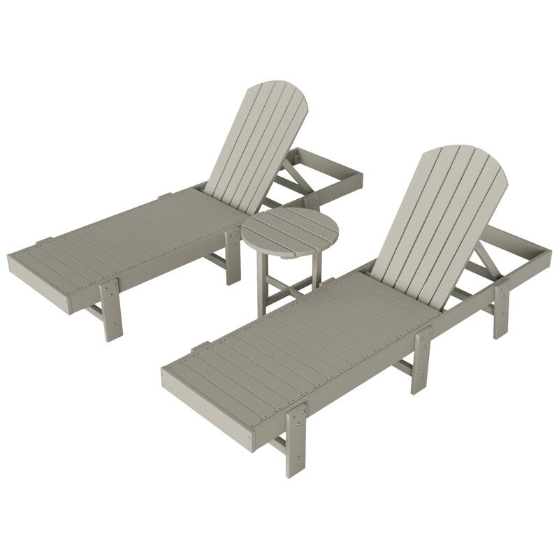 Altura Armless Poly Eco-Friendly All Weather Reclining Chaise Lounge with Side Table Set (3-Piece Set)