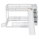 preview thumbnail 18 of 16, Twin Over Full Bunk Bed with Storage Staircase, Slide and Guardrails Toddler Floor Bed with Fence and Door, Floor Bunk Bed Frame