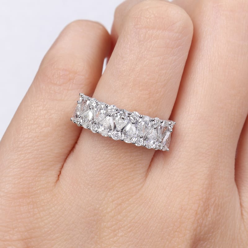 Miadora 2ct TDW Pear and Round Diamond Semi-Eternity Ring in 14k White Gold