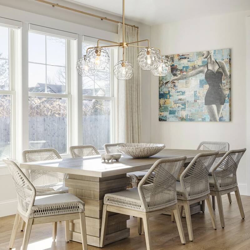 5-Light Blue Swirled Glass Globe Bubble Round Chandelier 35in