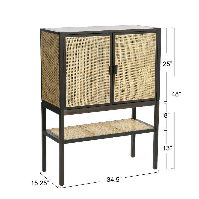 Woven Rattan and Wood Cabinet with 2 Doors