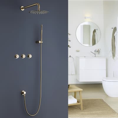 Luxury 3-Handle Complete Rainfall Shower System with Rough-in Valve in Black/Gold