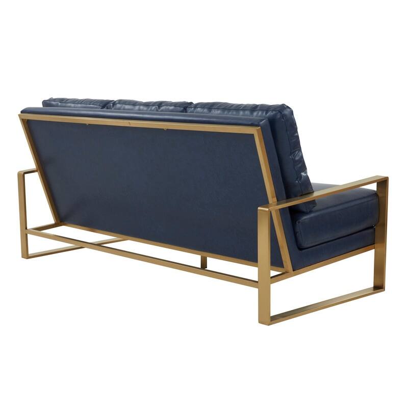 Jefferson Modern Leather Upholstered 3 Seater Loveseat Sofa Chair in Brushed Gold Steel Base with Armrest Removable Cushion