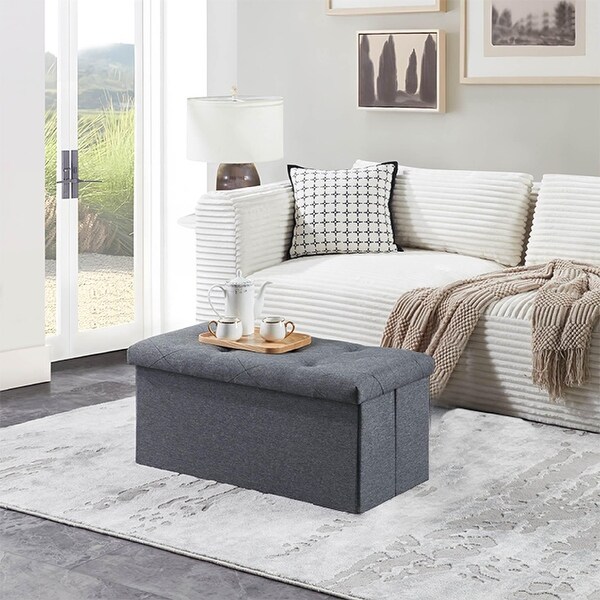 Folding Storage Ottoman Bench - Gray, Multi-Functional for Home