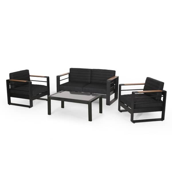 slide 2 of 12, Giovanna Outdoor Aluminum 4 Seater Chat Set by Christopher Knight Home Black + Natural + Gray + Dark Gray
